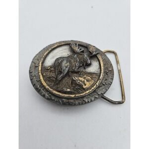 Vintage 1985 Bergamot Brass Works Moose Pewter Enamel Belt Buckle USA MADE - F75